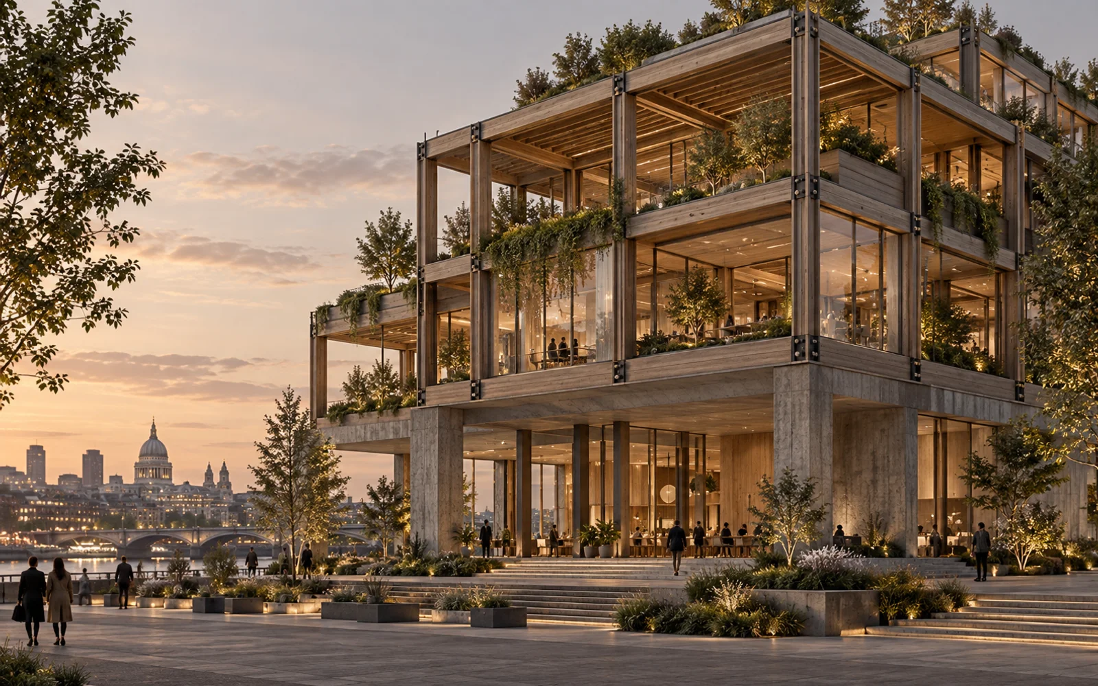 Concept modular timber and steel building with planted terraces